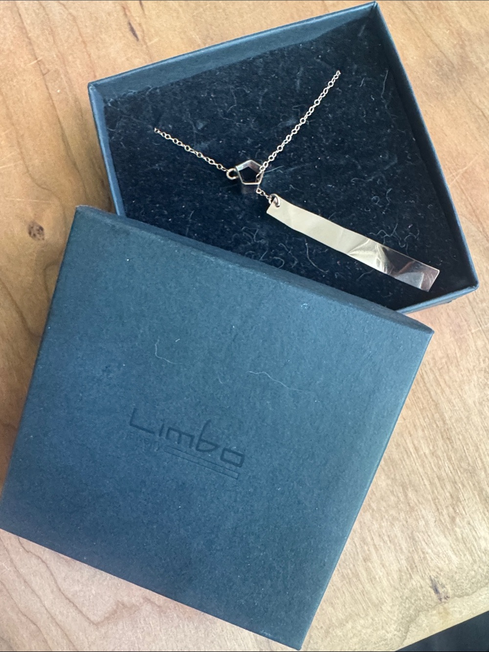 Rose Gold Vertical Bar Necklace - Polished Minimalist Pendant (ATX)